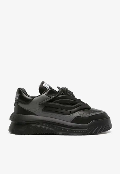 Versace Odissea Leather Low-top Sneakers In Black