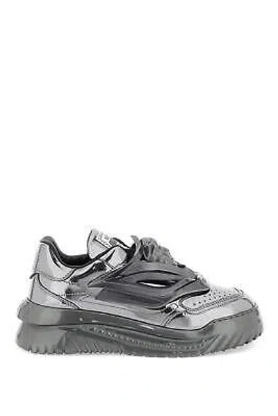 Pre-owned Versace Odissea Leather Low-top Sneakers In Silver