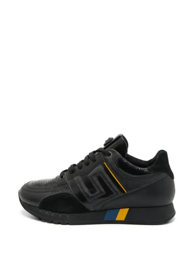Pre-owned Versace Odissea Leather Sneakers In Black