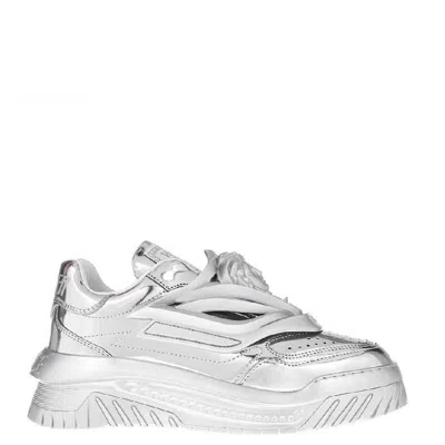 Versace Odissea Medusa Metallic Sneakers In Silver