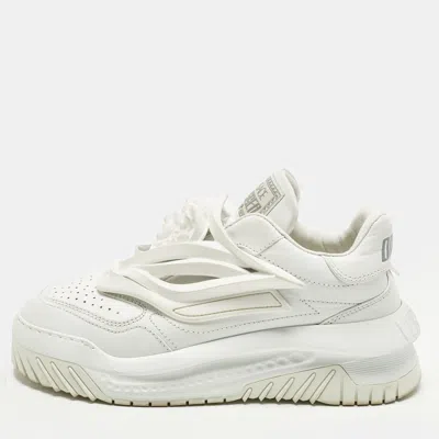 Pre-owned Versace Odissea Size 38.5 White Leather And Rubber Medusa Chunky Slip On Sneakers
