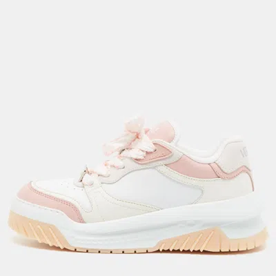 Pre-owned Versace Odissea Size 40 White/pink Leather Slip On Sneakers