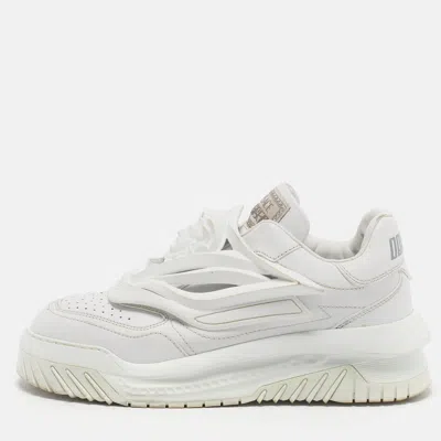 Pre-owned Versace Odissea Size 41.5 White Leather Medusa Chunky Slip On Sneakers