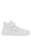 Versace White Perforated High Top Sneakers In White