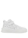 Versace White Perforated High Top Sneakers In White