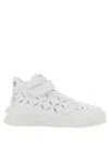 Versace White Perforated High Top Sneakers In White