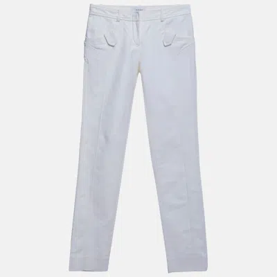 Versace Off-white Cotton Blend Straight Fit Pants In Blue