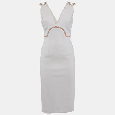 Pre-owned Versace Off-white Crepe Back Detail Mini Dress M