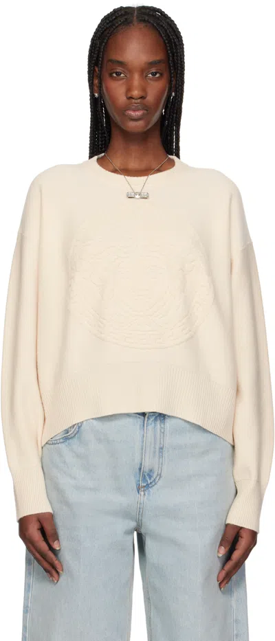 Versace Off-white Medusa Wool-blend Knit Towel Sweater In 1w540-bone