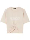 Versace Cropped T-shirt With Twist Detail And Safety Pin Logo In Off White