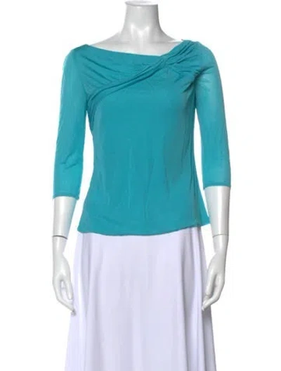 Pre-owned Versace Off-the-shoulder Three-quarter Sleeve Top In Blue