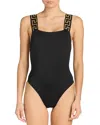 Versace Black One-piece Swimsuit With Greca Detail In Stretch Polyamide Woman In Black