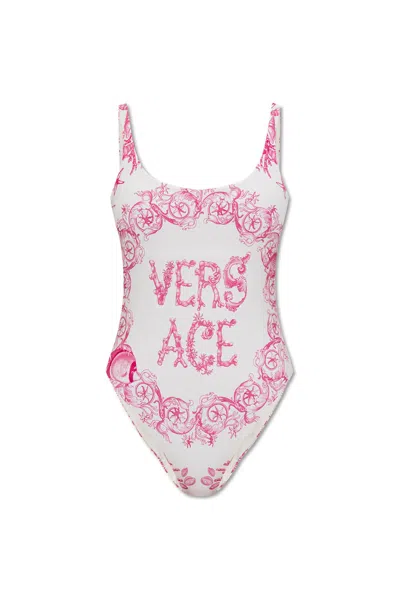 Versace Underwater Barocco Print One-piece Swimsuit In Pink