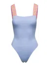 Versace Greca Border One-piece Swimsuit In Blu