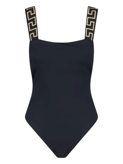 Versace One-piece Swimsuit Greca In Black