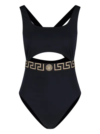 Versace Vita Signature Greca Detailing Swimsuit In Black