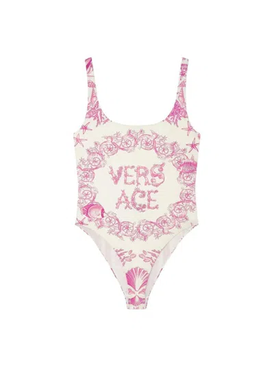 Versace Underwater Barocco Print One-piece Swimsuit In Pink
