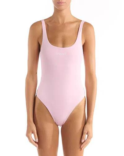 Versace Stamped Logo One-piece Swimsuit In Pink