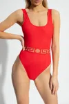 Versace Greca One-piece Swimsuit In Red