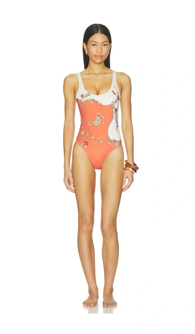 Versace One Piece Swimsuit Stolen Jewels Printed On Responsible Matt Lycra In Orange