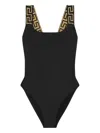 Versace One-piece Swimsuit With Greek Border In Black