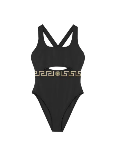 Versace Vita Signature Greca Detailing Swimsuit In Black