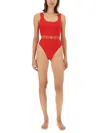 Versace Greca One-piece Swimsuit In Red