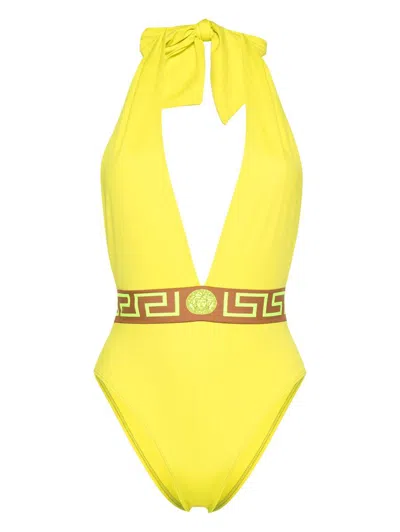 Versace One-piece Swimsuit With Print In Yellow & Orange