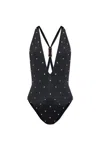 Versace Crystal-embellished Swimsuit In Black+crystal