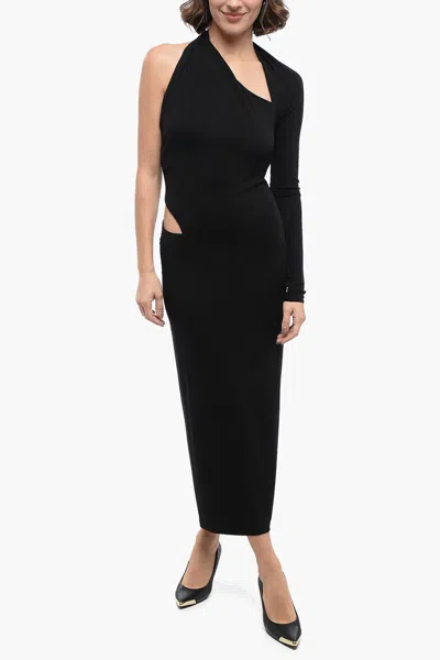 Versace Jersey One Sleeve Midi Dress In Black