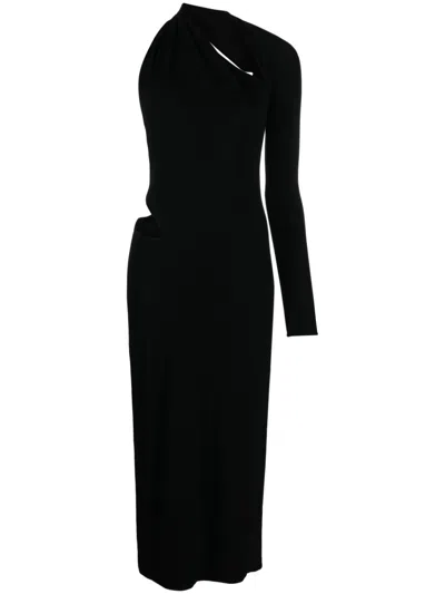 Versace One-shoulder Cut-out Midi Dress In Black