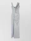 Versace One Shoulder Draped Jersey Gown In Gray