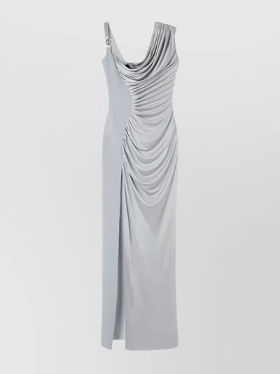 Versace One Shoulder Draped Jersey Gown In Grey