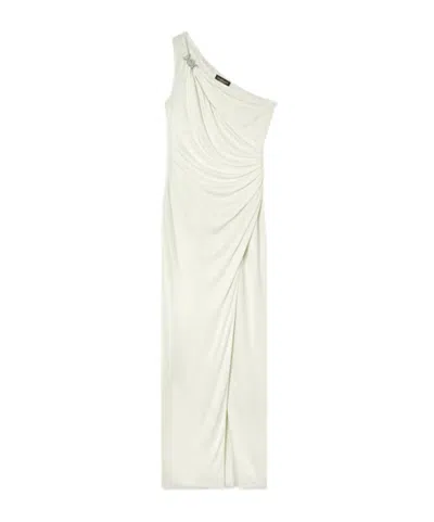 Versace Cream Jersey And Crepe Medusa 95 Draped Gown In White