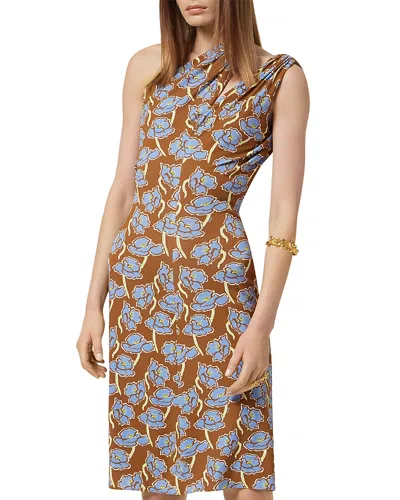 Versace Printed Stretch Crepe One-shoulder Dress In Brown