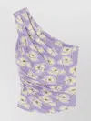 Versace One-shoulder Floral Print Top In Purple