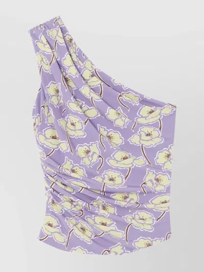 Versace One-shoulder Floral Print Top In Purple