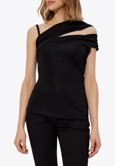 Versace One-shoulder Gathered Top In Black