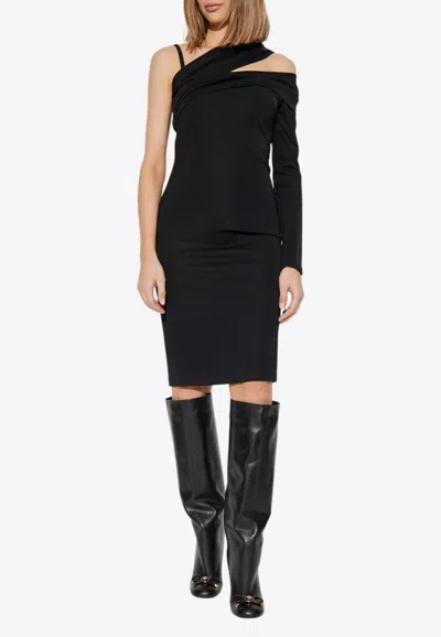 Versace One-shoulder Midi Dress In Black