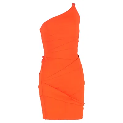 Versace One-shoulder Mini Fitted Dress In Orange Viscose