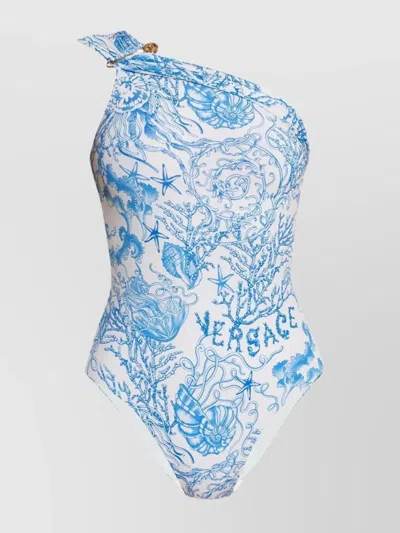 Versace One-shoulder Swimsuit In Blue