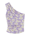 Versace One-shoulder Floral Print Top In Purple