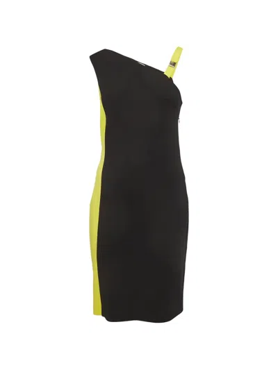Pre-owned Versace One-shoulder Colour-block Asymmetric Dress In Black