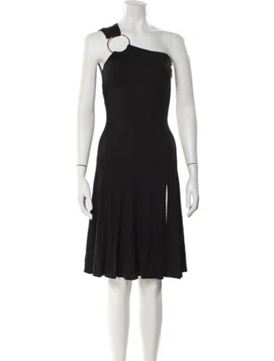 Pre-owned Versace One-shoulder Knee-length Dress In Black