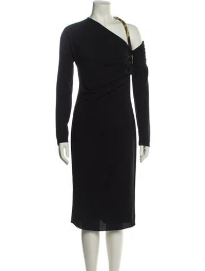 Pre-owned Versace One-shoulder Knee-length Dress In Black