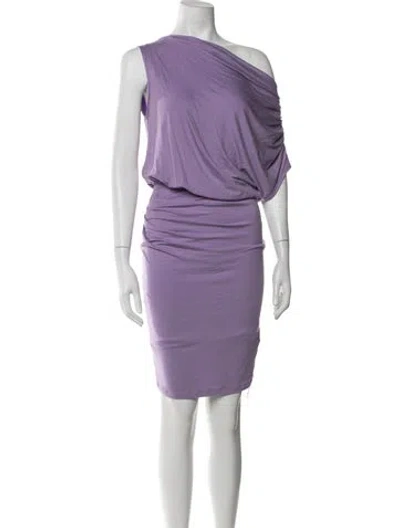Pre-owned Versace One-shoulder Mini Dress In Purple
