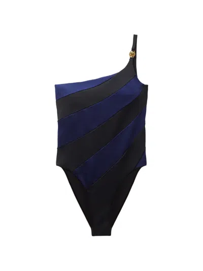Versace One-shoulder Swimsuit In Black