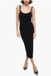 Versace Knit Midi Dress With Polka Dot Silk Twill Inserts