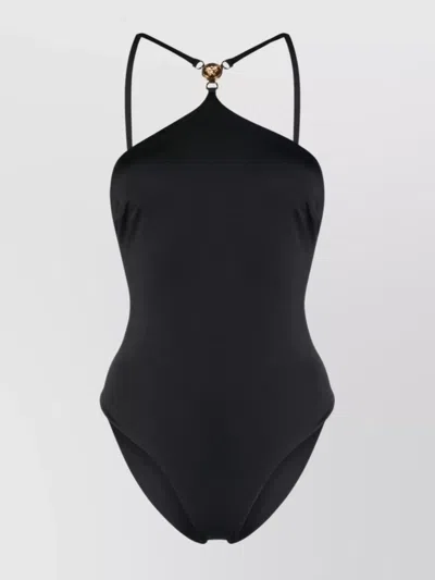 Versace Lycra Halter Neck One Piece Swimsuit In Black