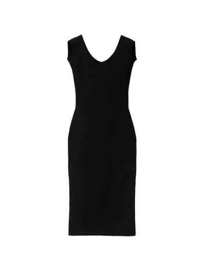 Versace Cotton Ribbed Knit Midi Dress In Black